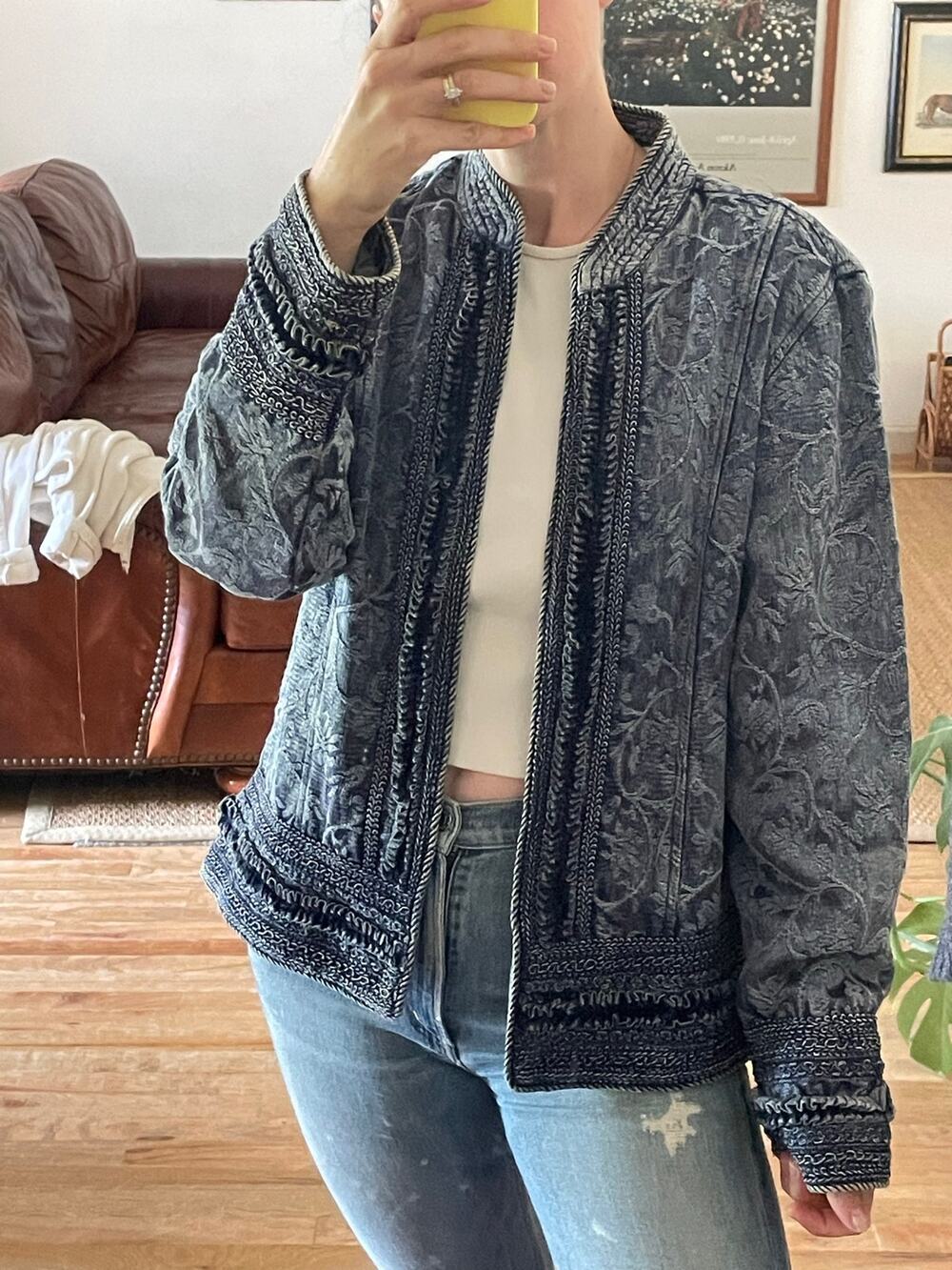 Y2K Tapestry Embroidered Denim Jacket - Picture 1 of 7